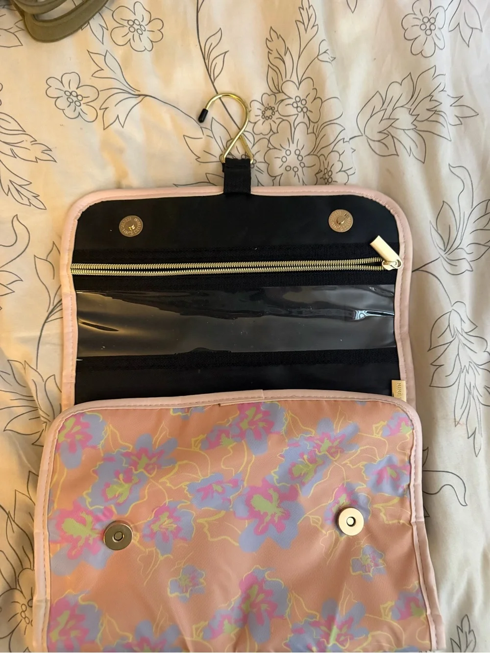 Nine West Pastel Pink Floral Foldable Cosmetic Pouch